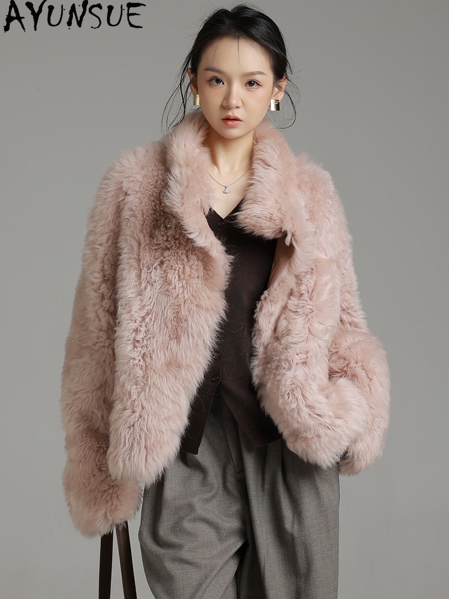 Wool Coat Peacoat - AYUNSUE Abrigo de piel de oveja