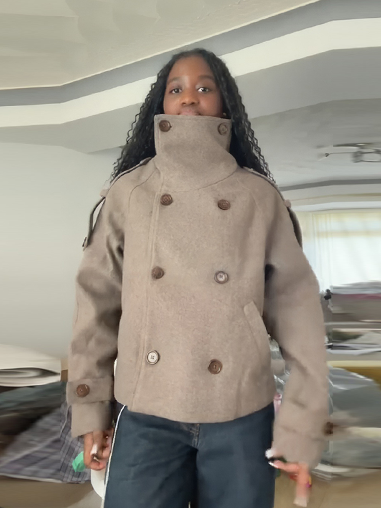 Wool Coat Peacoat - Chaqueta de mujer marrón con cuello