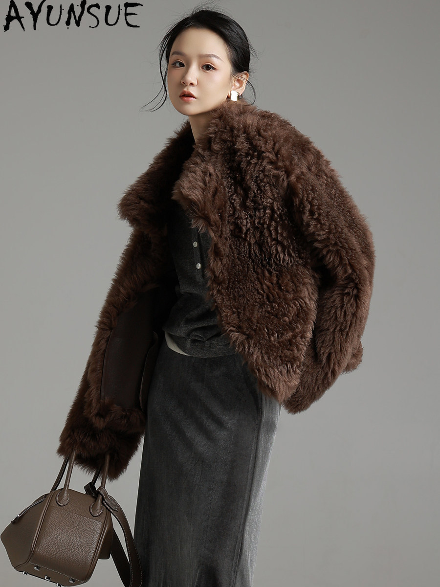 AYUNSUE Abrigo de piel de ovej - Wool Coat Peacoat reseña y precio