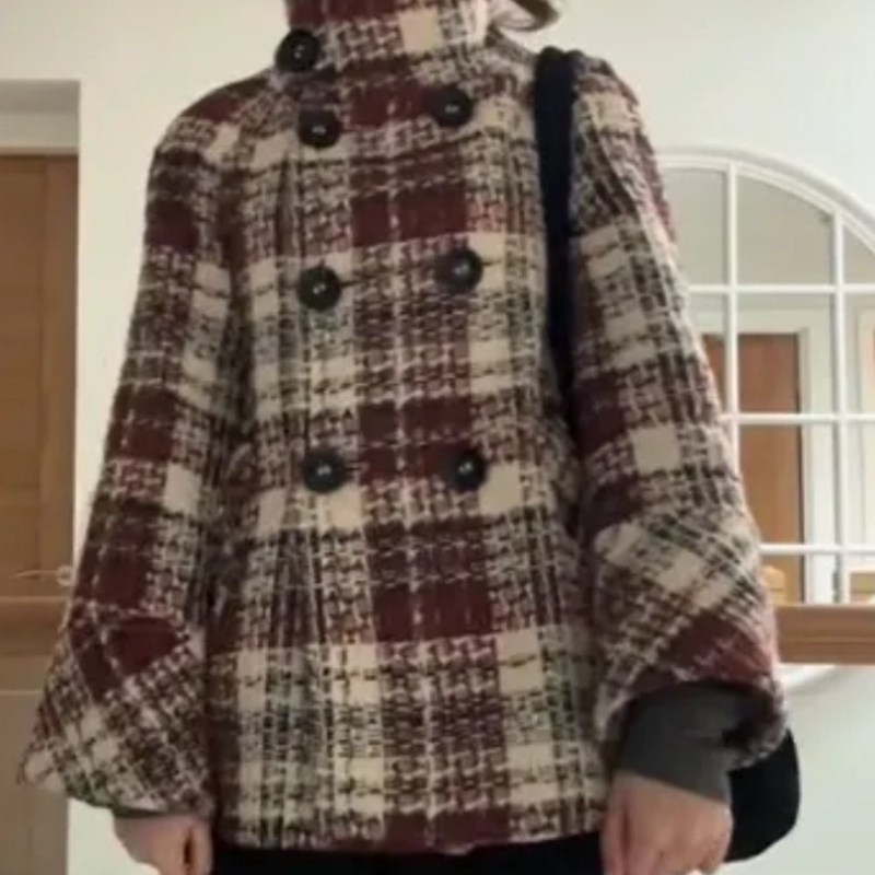 Abrigo cálido a cuadros con cu - Wool Coat Peacoat reseña y precio